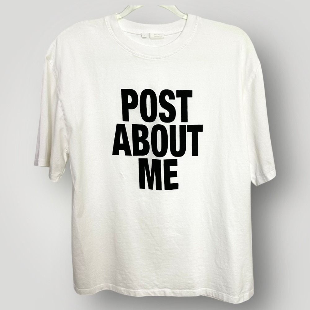 Oversized Text T Shirt Tee Size Med Black/White Minimalist Grunge Typography - Picture 2 of 11